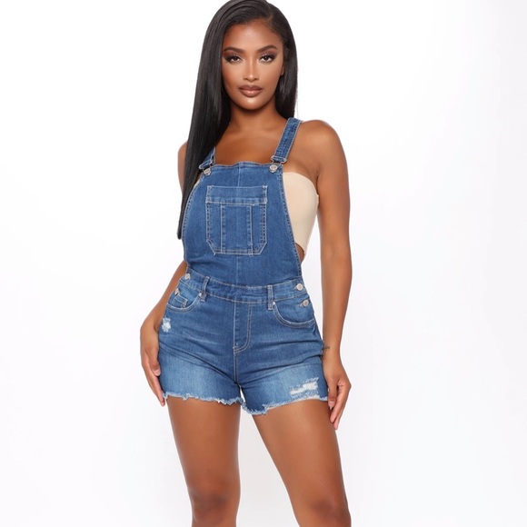 FashionNova | denim shortalls size 27 (5) - Picture 2 of 4